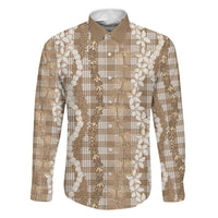 Hawaiian Ohia Lehua Lei Family Matching Tank Maxi Dress and Hawaiian Shirt Plaid Palaka Kalaihaahaa Pattern LT9 Dad's Shirt - Long Sleeve Tan - Polynesian Pride
