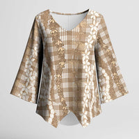 Hawaiian Ohia Lehua Lei Kimono Sleeve Blouse Plaid Palaka Kalaihaahaa Pattern - Polynesian Pride