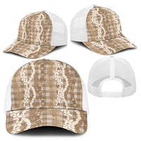 Hawaiian Ohia Lehua Lei Mesh Trucker Cap Plaid Palaka Kalaihaahaa Pattern - Polynesian Pride