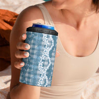 Hawaiian Ohia Lehua Lei 4 in 1 Can Cooler Tumbler Plaid Palaka Uliuli Omaomao Pattern - Polynesian Pride