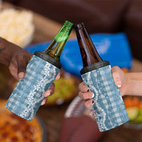 Hawaiian Ohia Lehua Lei 4 in 1 Can Cooler Tumbler Plaid Palaka Uliuli Omaomao Pattern - Polynesian Pride