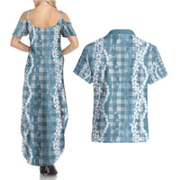 Hawaiian Ohia Lehua Lei Couples Matching Summer Maxi Dress and Hawaiian Shirt Plaid Palaka Uliuli Omaomao Pattern - Polynesian Pride