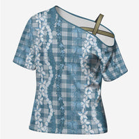 Hawaiian Ohia Lehua Lei Cross Shoulder Shirt Plaid Palaka Uliuli Omaomao Pattern - Polynesian Pride