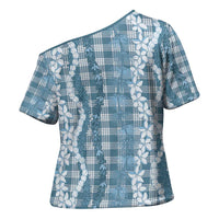 Hawaiian Ohia Lehua Lei Cross Shoulder Shirt Plaid Palaka Uliuli Omaomao Pattern - Polynesian Pride