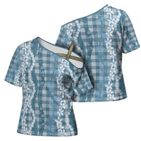 Hawaiian Ohia Lehua Lei Cross Shoulder Shirt Plaid Palaka Uliuli Omaomao Pattern - Polynesian Pride