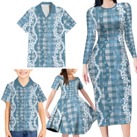 Hawaiian Ohia Lehua Lei Family Matching Long Sleeve Bodycon Dress and Hawaiian Shirt Plaid Palaka Uliuli Omaomao Pattern LT9 - Polynesian Pride