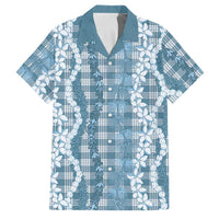 Hawaiian Ohia Lehua Lei Family Matching Long Sleeve Bodycon Dress and Hawaiian Shirt Plaid Palaka Uliuli Omaomao Pattern LT9 Dad's Shirt - Short Sleeve Teal - Polynesian Pride