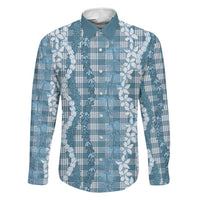 Hawaiian Ohia Lehua Lei Family Matching Off The Shoulder Long Sleeve Dress and Hawaiian Shirt Plaid Palaka Uliuli Omaomao Pattern LT9 Dad's Shirt - Long Sleeve Teal - Polynesian Pride