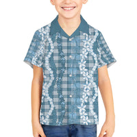 Hawaiian Ohia Lehua Lei Family Matching Off The Shoulder Long Sleeve Dress and Hawaiian Shirt Plaid Palaka Uliuli Omaomao Pattern LT9 - Polynesian Pride