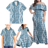 Hawaiian Ohia Lehua Lei Family Matching Off Shoulder Maxi Dress and Hawaiian Shirt Plaid Palaka Uliuli Omaomao Pattern LT9 - Polynesian Pride