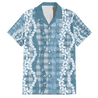 Hawaiian Ohia Lehua Lei Family Matching Off Shoulder Short Dress and Hawaiian Shirt Plaid Palaka Uliuli Omaomao Pattern LT9 Dad's Shirt - Short Sleeve Teal - Polynesian Pride