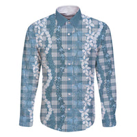 Hawaiian Ohia Lehua Lei Family Matching Off Shoulder Short Dress and Hawaiian Shirt Plaid Palaka Uliuli Omaomao Pattern LT9 Dad's Shirt - Long Sleeve Teal - Polynesian Pride