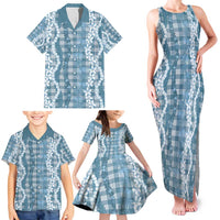 Hawaiian Ohia Lehua Lei Family Matching Tank Maxi Dress and Hawaiian Shirt Plaid Palaka Uliuli Omaomao Pattern - Polynesian Pride