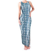 Hawaiian Ohia Lehua Lei Family Matching Tank Maxi Dress and Hawaiian Shirt Plaid Palaka Uliuli Omaomao Pattern LT9 Teal - Polynesian Pride
