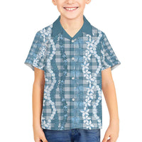 Hawaiian Ohia Lehua Lei Kid Hawaiian Shirt Plaid Palaka Uliuli Omaomao Pattern - Polynesian Pride
