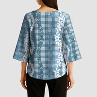 Hawaiian Ohia Lehua Lei Kimono Sleeve Blouse Plaid Palaka Uliuli Omaomao Pattern - Polynesian Pride
