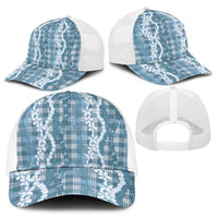 Hawaiian Ohia Lehua Lei Mesh Trucker Cap Plaid Palaka Uliuli Omaomao Pattern - Polynesian Pride