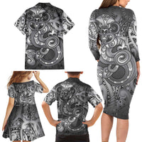 Aotearoa Maori Hei Tiki Family Matching Long Sleeve Bodycon Dress and Hawaiian Shirt Kiwikiwi Kowhaiwhai Puhoro Motif LT9 - Polynesian Pride
