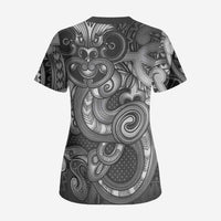 Aotearoa Maori Hei Tiki Scrub Top Kiwikiwi Kowhaiwhai Puhoro Motif