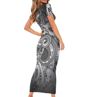 Aotearoa Maori Hei Tiki Short Sleeve Bodycon Dress Kiwikiwi Kowhaiwhai Puhoro Motif LT9 - Polynesian Pride