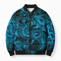 Aotearoa Maori Hei Tiki Bomber Puffer Jacket Kikorangi Kowhaiwhai Puhoro Motif