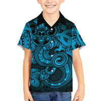 Aotearoa Maori Hei Tiki Family Matching Mermaid Dress and Hawaiian Shirt Kikorangi Kowhaiwhai Puhoro Motif LT9 Son's Shirt Blue - Polynesian Pride