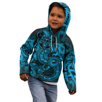 Aotearoa Maori Hei Tiki Kid Hoodie Kikorangi Kowhaiwhai Puhoro Motif LT9 - Polynesian Pride