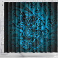 Aotearoa Maori Hei Tiki Shower Curtain Kikorangi Kowhaiwhai Puhoro Motif