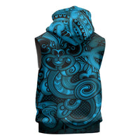 Aotearoa Maori Hei Tiki Sleeveless Hoodie Kikorangi Kowhaiwhai Puhoro Motif LT9 - Polynesian Pride