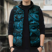 Aotearoa Maori Hei Tiki Sleeveless Puffer Jacket Kikorangi Kowhaiwhai Puhoro Motif