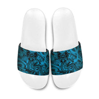Aotearoa Maori Hei Tiki Slide Sandals Kikorangi Kowhaiwhai Puhoro Motif