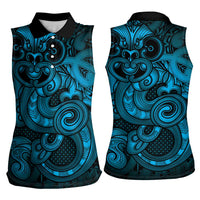 Aotearoa Maori Hei Tiki Women Sleeveless Polo Shirt Kikorangi Kowhaiwhai Puhoro Motif LT9 - Polynesian Pride