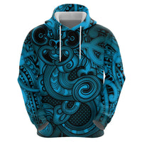 Aotearoa Maori Hei Tiki Zip Hoodie Kikorangi Kowhaiwhai Puhoro Motif