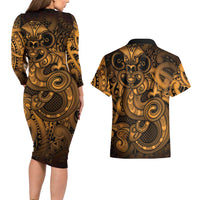 Aotearoa Maori Hei Tiki Couples Matching Long Sleeve Bodycon Dress and Hawaiian Shirt Koura Kowhaiwhai Puhoro Motif LT9 - Polynesian Pride