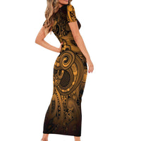 Aotearoa Maori Hei Tiki Family Matching Short Sleeve Bodycon Dress and Hawaiian Shirt Koura Kowhaiwhai Puhoro Motif LT9 - Polynesian Pride