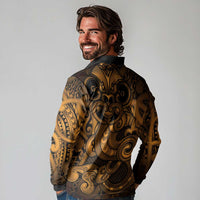 Aotearoa Maori Hei Tiki Long Sleeve Polo Shirt Koura Kowhaiwhai Puhoro Motif LT9 - Polynesian Pride