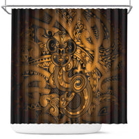 Aotearoa Maori Hei Tiki Shower Curtain Koura Kowhaiwhai Puhoro Motif LT9 Gold - Polynesian Pride