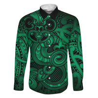 Aotearoa Maori Hei Tiki Family Matching Mermaid Dress and Hawaiian Shirt Kakariki Kowhaiwhai Puhoro Motif LT9 Dad's Shirt - Long Sleeve Green - Polynesian Pride