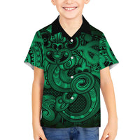 Aotearoa Maori Hei Tiki Family Matching Mermaid Dress and Hawaiian Shirt Kakariki Kowhaiwhai Puhoro Motif LT9 Son's Shirt Green - Polynesian Pride