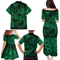 Aotearoa Maori Hei Tiki Family Matching Puletasi and Hawaiian Shirt Kakariki Kowhaiwhai Puhoro Motif LT9 - Polynesian Pride