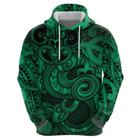 Aotearoa Maori Hei Tiki Hoodie Kakariki Kowhaiwhai Puhoro Motif