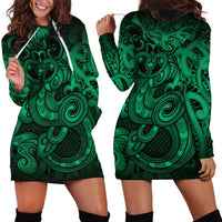 Aotearoa Maori Hei Tiki Hoodie Dress Kakariki Kowhaiwhai Puhoro Motif LT9 - Polynesian Pride