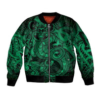 Aotearoa Maori Hei Tiki Sleeve Zip Bomber Jacket Kakariki Kowhaiwhai Puhoro Motif