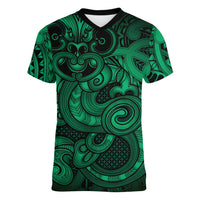 Aotearoa Maori Hei Tiki Women V-Neck T-Shirt Kakariki Kowhaiwhai Puhoro Motif LT9 Female Green - Polynesian Pride