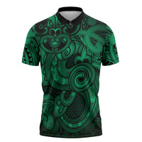 Aotearoa Maori Hei Tiki Zipper Polo Shirt Kakariki Kowhaiwhai Puhoro Motif LT9 Green - Polynesian Pride