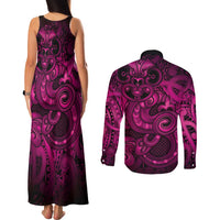 Aotearoa Maori Hei Tiki Couples Matching Tank Maxi Dress and Long Sleeve Button Shirt Mawhero Kowhaiwhai Puhoro Motif LT9 - Polynesian Pride