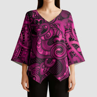 Aotearoa Maori Hei Tiki Kimono Sleeve Blouse Mawhero Kowhaiwhai Puhoro Motif