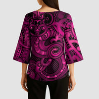 Aotearoa Maori Hei Tiki Kimono Sleeve Blouse Mawhero Kowhaiwhai Puhoro Motif