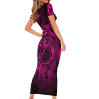 Aotearoa Maori Hei Tiki Short Sleeve Bodycon Dress Mawhero Kowhaiwhai Puhoro Motif LT9 - Polynesian Pride