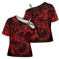 Aotearoa Maori Hei Tiki Cross Shoulder Shirt Whero Kowhaiwhai Puhoro Motif